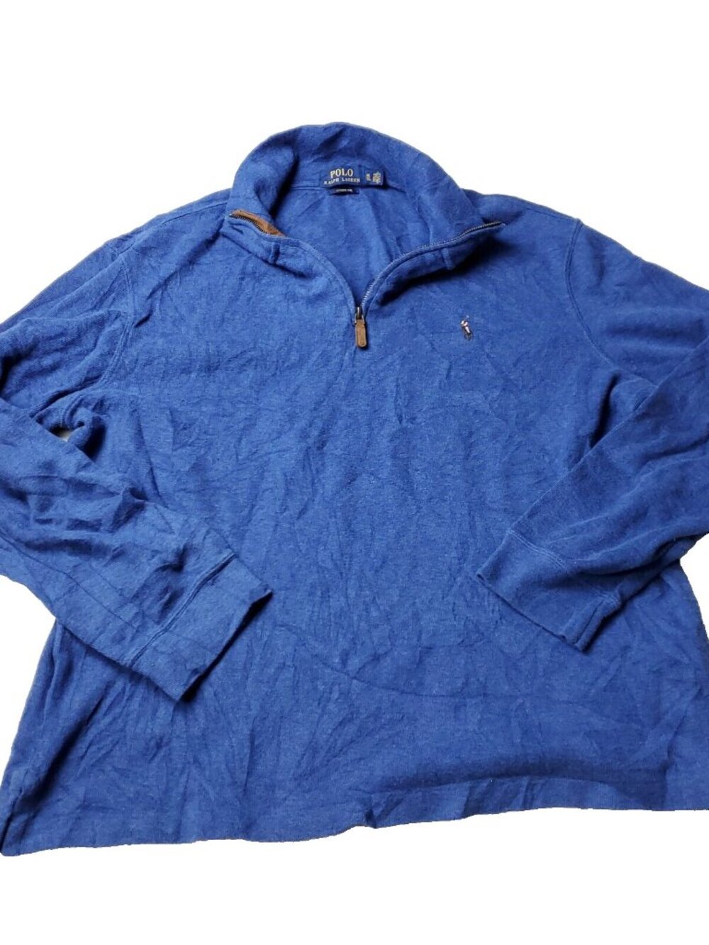 Polo Ralph Lauren Sweater Mens Size XL Blue Estate Rib Pullover Zip Up Casual